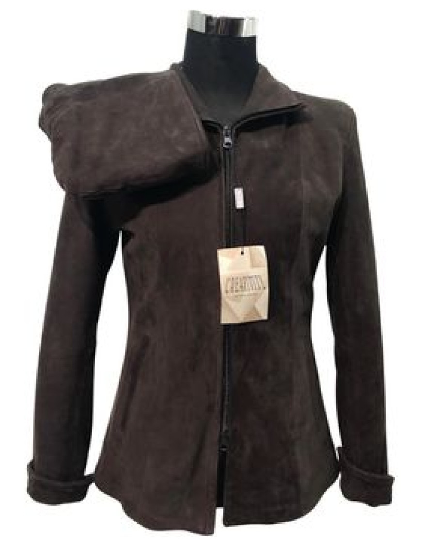 Buffalo leather hooded short jacket